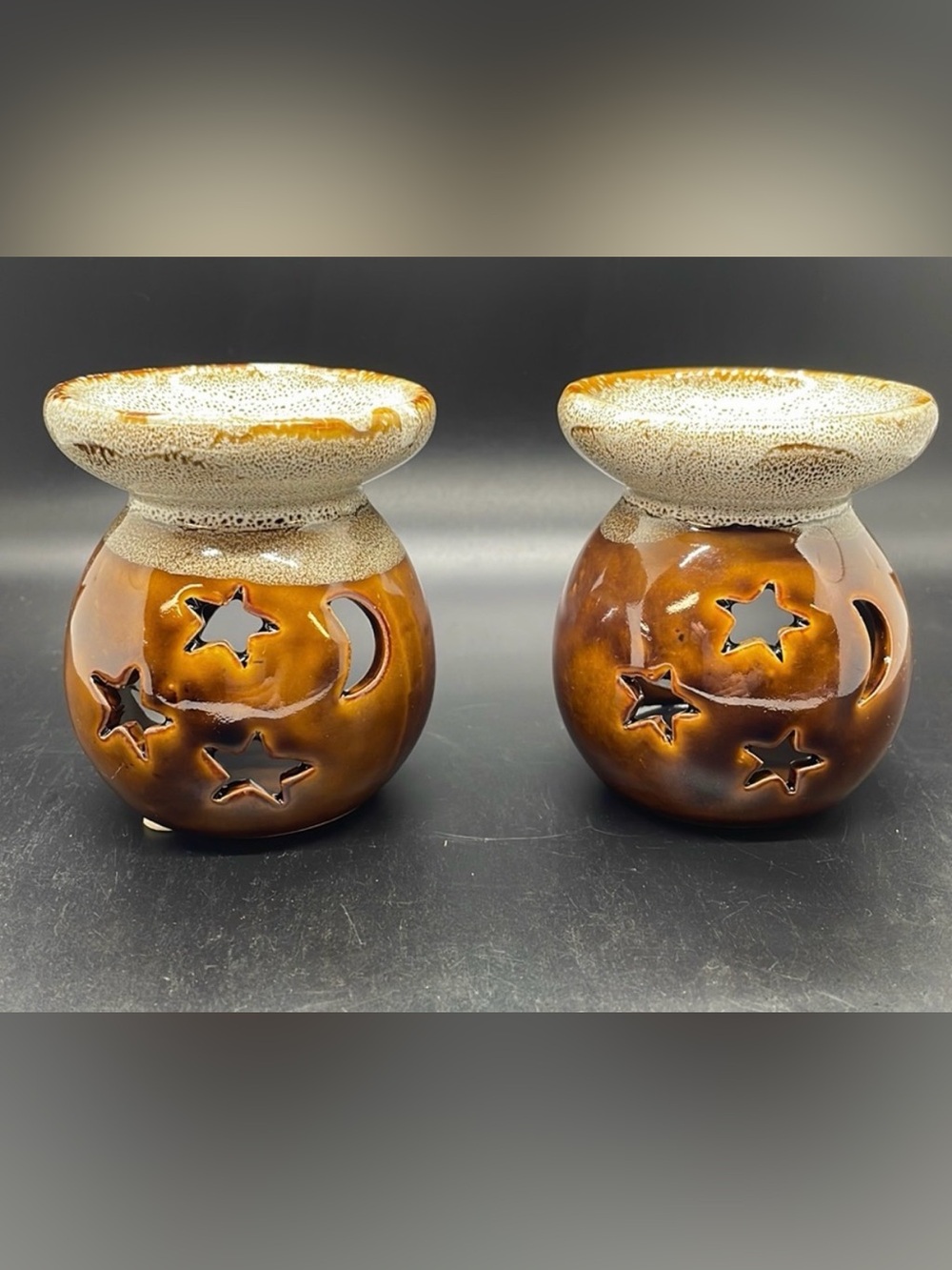 Celestial Ceramic Wax/Oil tea light Warmers – Star & Moon Cutouts (Set of 2)